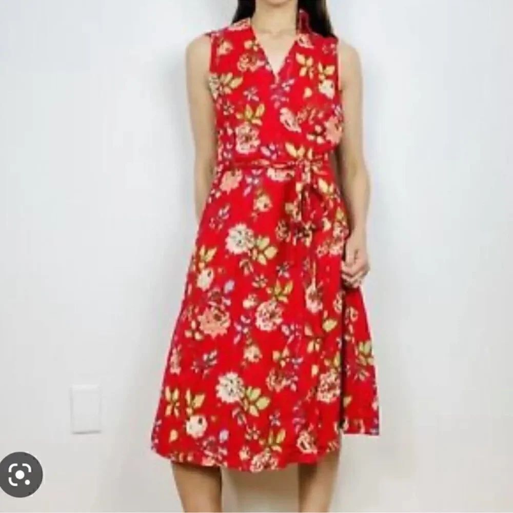 Pendleton Floral Print Wrap Sleeveless 100% Cotton Dress Size 10 petite